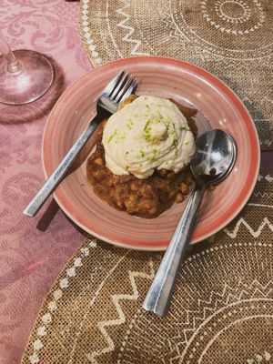 dessert😍 apple crumble with vegan pannacotta (or something like that)  at Rotas da Ilha Verde in Sao Miguel