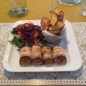 Main - aubergine and soya with cashew cheese at Rotas da Ilha Verde in Sao Miguel