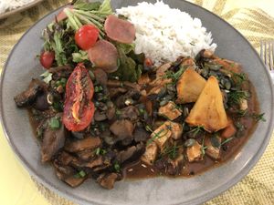 Tofu and pineapple “feijoada” and mushroom ragú  at Rotas da Ilha Verde in Sao Miguel