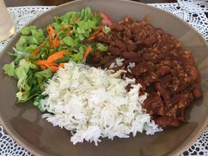 vegetarian chili with soy crumbles at Rotas da Ilha Verde in Sao Miguel
