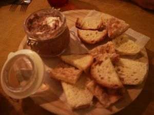 Lentil and mushroom pate with regional bread at Rotas da Ilha Verde in Sao Miguel