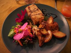 Smoked tofu with roasted potatoes at Rotas da Ilha Verde in Sao Miguel
