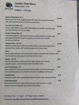 Lunch menu 17/11/2020 at Garden Grub Cafe in Wingham