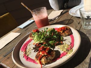 Vegetarian patties  at Garden Grub Cafe in Wingham