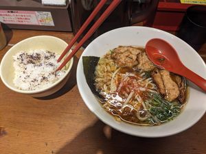 Rice and vegan ramen at Kyushu Jangara Ramen - Akihabara in Tokyo