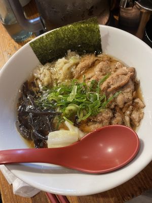 Vegan ramen with extra meat  at Kyushu Jangara Ramen - Akihabara in Tokyo