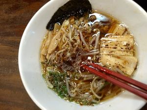 Vegan ramen (soy-sauce based) at Kyushu Jangara Ramen - Akihabara in Tokyo