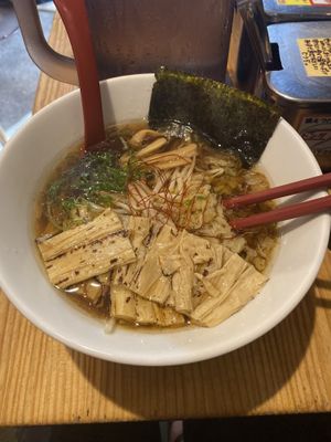 Vegan ramen with extra tofu skin at Kyushu Jangara Ramen - Akihabara in Tokyo
