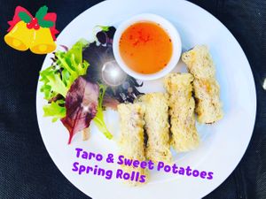 Taro and Sweet Potatoes Spring Rolls at PingAn Veggie Time in Bowden