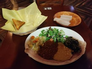Veggie sampler at Enssaro Ethiopian Restaurant in Oakland