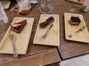 Chocolade cake + snikkers + cafe cake  at Tökmag Vegan Street Food in Budapest