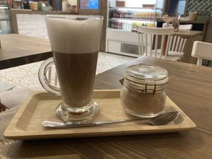 Latte with oat milk   at Tökmag Vegan Street Food in Budapest