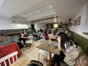 Place was packed with hungry happy vegans   at Tökmag Vegan Street Food in Budapest