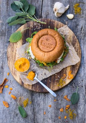 Seasonal burger at Tökmag Vegan Street Food in Budapest