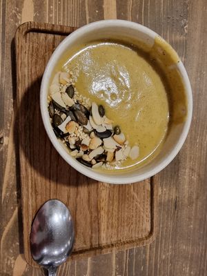 Scottish veggie soup at Tökmag Vegan Street Food in Budapest