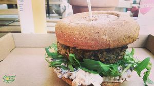 Do you see the little stamp on the burger  at Tökmag Vegan Street Food in Budapest