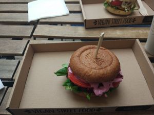Beetroot burger at Tökmag Vegan Street Food in Budapest