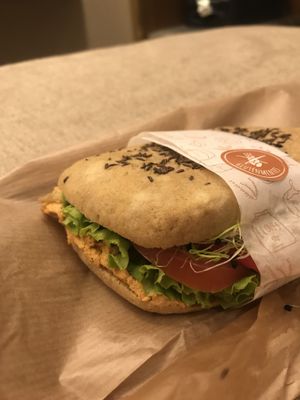 Vegan cottage cheese sandwich! at Tökmag Vegan Street Food in Budapest