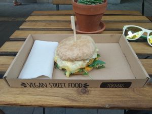 Mushroom burger at Tökmag Vegan Street Food in Budapest