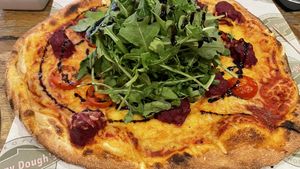 Beetroot pesto  at Johnny Dough's Wood-Fired Pizza in Llandudno