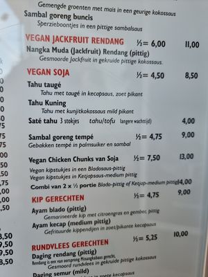 vegan options labeled on menu at Pasundan in Nijmegen