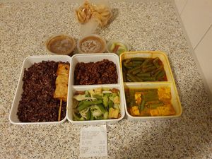 Menu 2 for 17,50 euros with brown/red Jasmin rice option. It fills more than a single plate. at Pasundan in Nijmegen