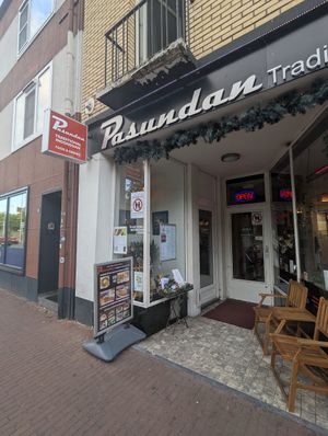 The entrance. Advertised vegan options on the street!! at Pasundan in Nijmegen