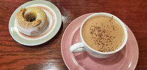 Donut and vegan cocoa at Bistro Red Beet in Wasilla