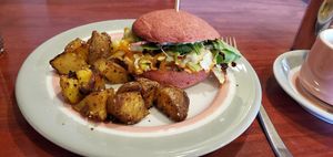 Sandwich and oven roasted potatoes at Bistro Red Beet in Wasilla