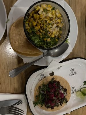 Bean taco and vegan esquites   at The Mexican - Port Douglas in Port Douglas