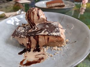 Dessert: Ferrero Roché cake with hazelnut ice-cream (awesome) at Pizzi & Dixie in Madrid