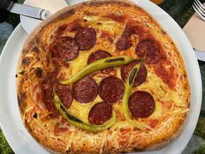 Chorizo pizza  at Pizzi & Dixie in Madrid