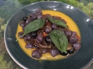 purple potato gnocchi at Pizzi & Dixie in Madrid