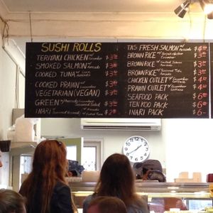 Menu board with vegan sushi option :) at Ten Koo in Armidale