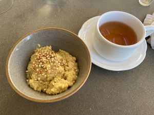 Breakfast. Porridge and herbal tea. at Vegan Agrivilla I Pini in San Gimignano