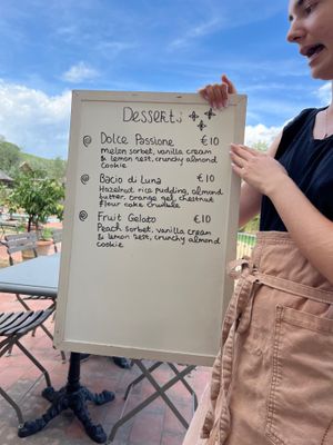 Gorgeous daily menu (dessert options) at Vegan Agrivilla I Pini in San Gimignano