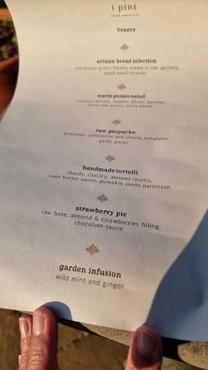 Menu of one of the evenings at Vegan Agrivilla I Pini in San Gimignano