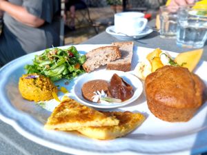 Breakfast - served at table at Vegan Agrivilla I Pini in San Gimignano