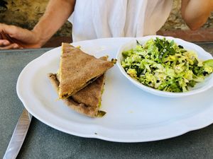 a sort of filled dumpling  at Vegan Agrivilla I Pini in San Gimignano