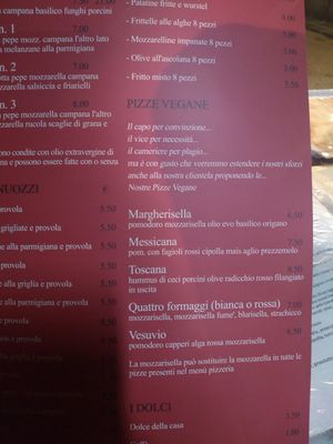 Vegan menu at La Taverna di Pulcinella in Pisa