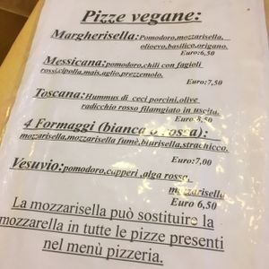 Vegan Pizza Menu at La Taverna di Pulcinella in Pisa