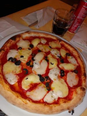 Vegan Four cheese traditional pizza at La Taverna di Pulcinella in Pisa