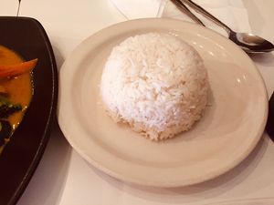 White steamed rice. Brown available for extra $1.50 at Thai Villa  in Winter Park