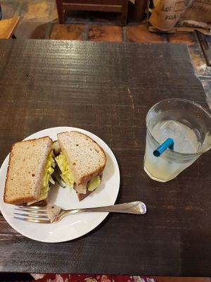Vegan sandwich and homemade ginger soda at The Market in Okayama