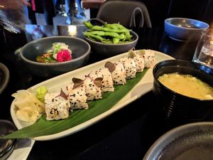 Vegan Set, Course 1 - Sushi, Edamame, Pickled Vegetables, Miso Soup at Ebisu in Auckland