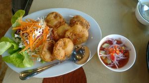Fried curry cake at Jai Sai in Sakhon Nakhon
