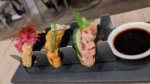 Order the nori sampler to try all their "seafood" at Beyond Sushi in New York City