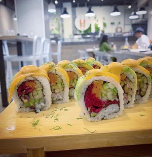 Rainbow roll at Beyond Sushi in New York City