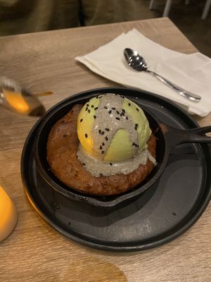 Cookie with Sesame matcha ice cream  at Beyond Sushi in New York City