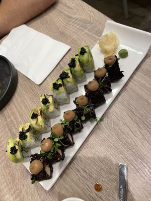 Charred avocado makis, black rice makis at Beyond Sushi in New York City
